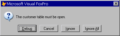VFP Assert message.